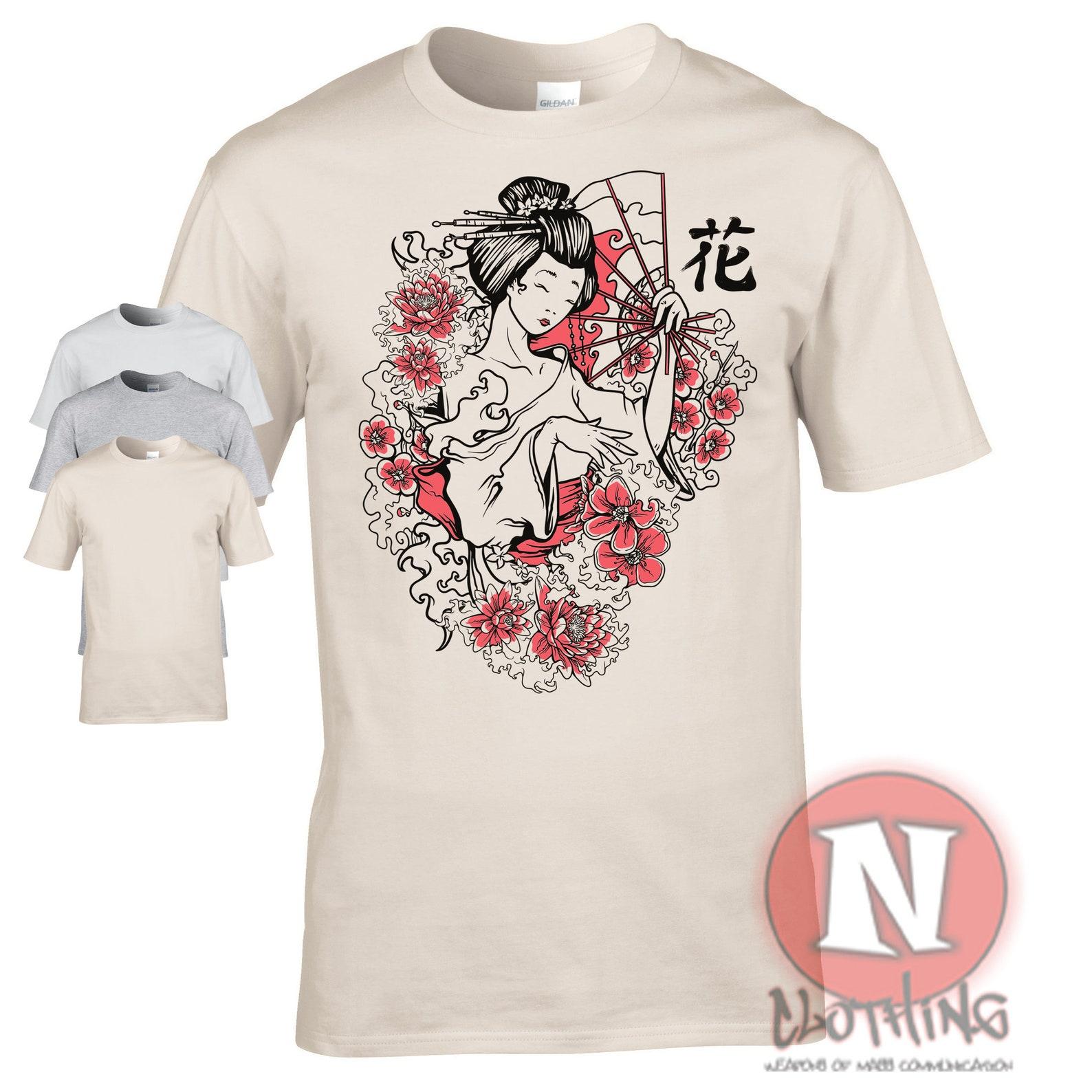 Japanese Geisha girl art T-Shirt. Land of the rising sun tee 2XL