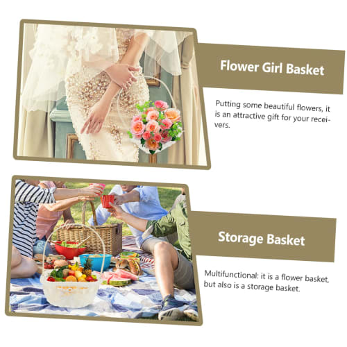 OUNONA Flower Basket, Vegetable Basket, Bread Basket, Mini Laundry Basket with Rhinestone Flowers, Wedding Flower Girl, Rattan, Romantic Flower Basket