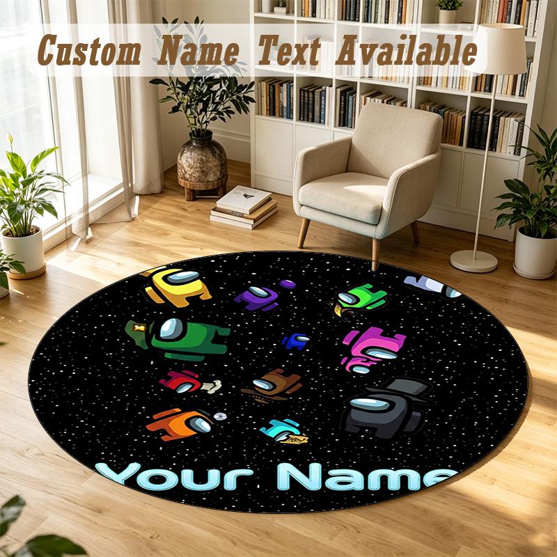 Round Rug Custom NameAmong Us Pattern Non Slip Carpet Home Floor Decor