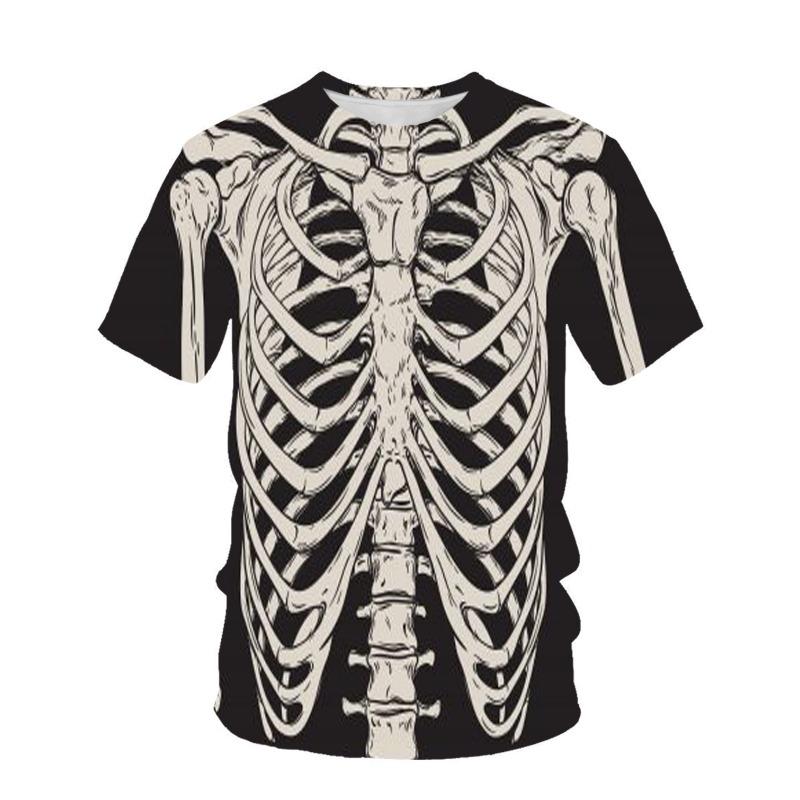 Diagrama do Esqueleto de Órgãos Camiseta Masculina de Gola Redonda Solta com Estampa Digital 3D Nova