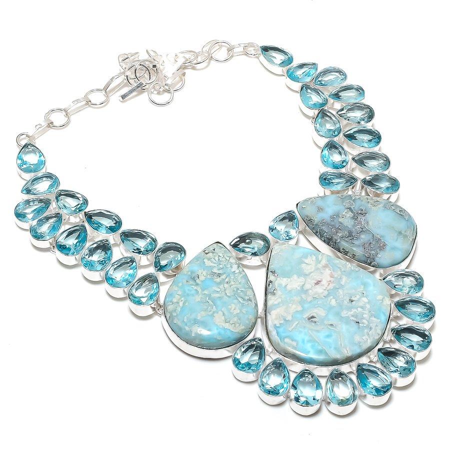 

Натуральный ларимар, драгоценный камень топаз, ювелирное изделие из стерлингового серебра 925 пробы, ожерелье 18 e8P98