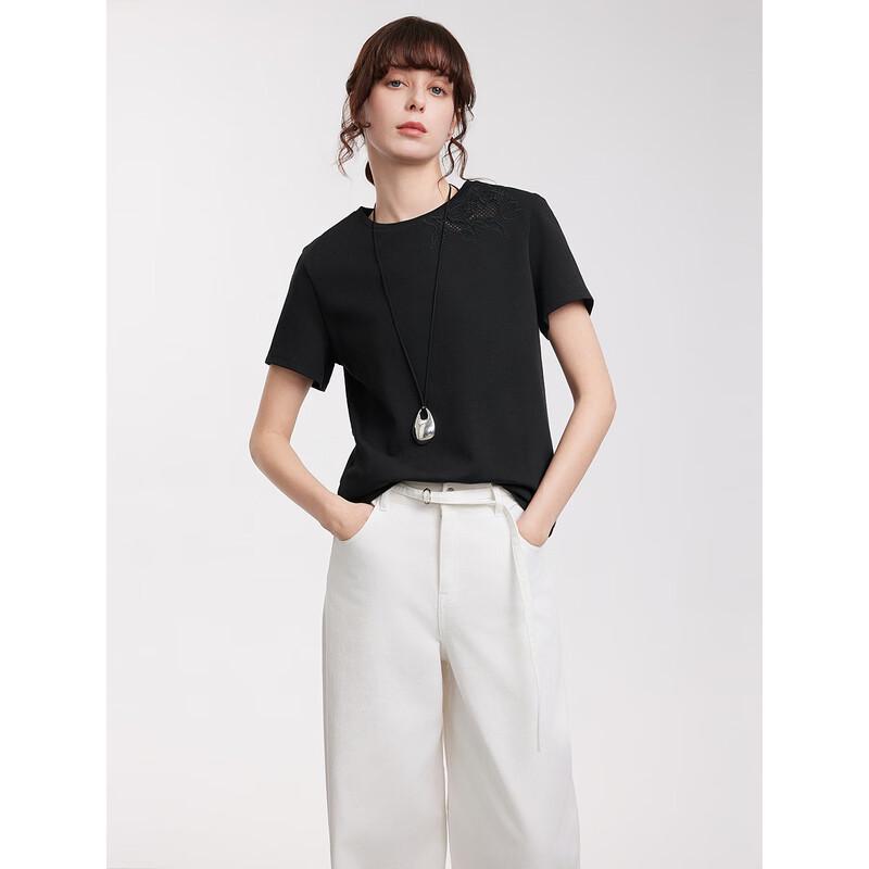 

ELLE Women s French Style Hollow-Out Short Sleeve T-Shirt S