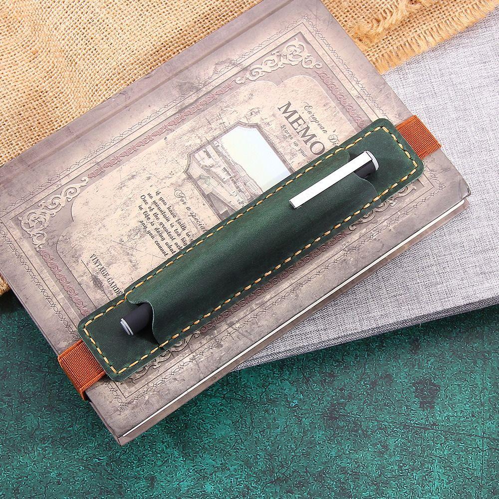 Elastic Band Pen Case Holder Crazy Horse Leather Portable Pen Pouch Leather Pencil Bag  Anime Fan