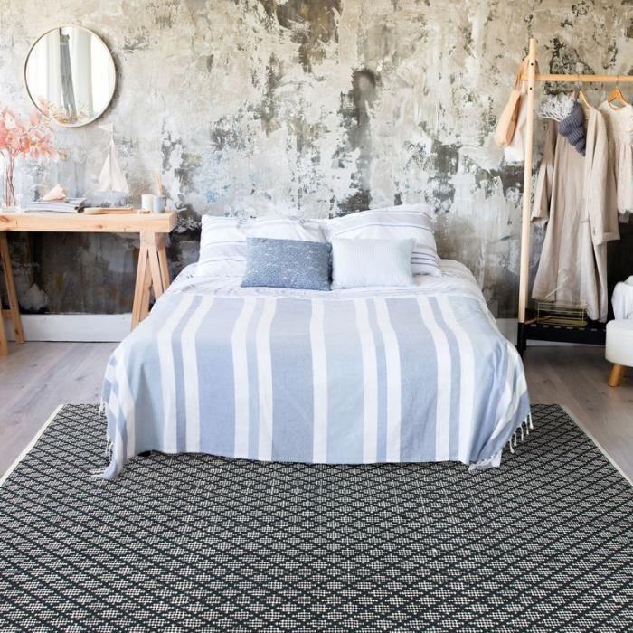 Living Room Rug In White/ecru-black Cotton 190x290