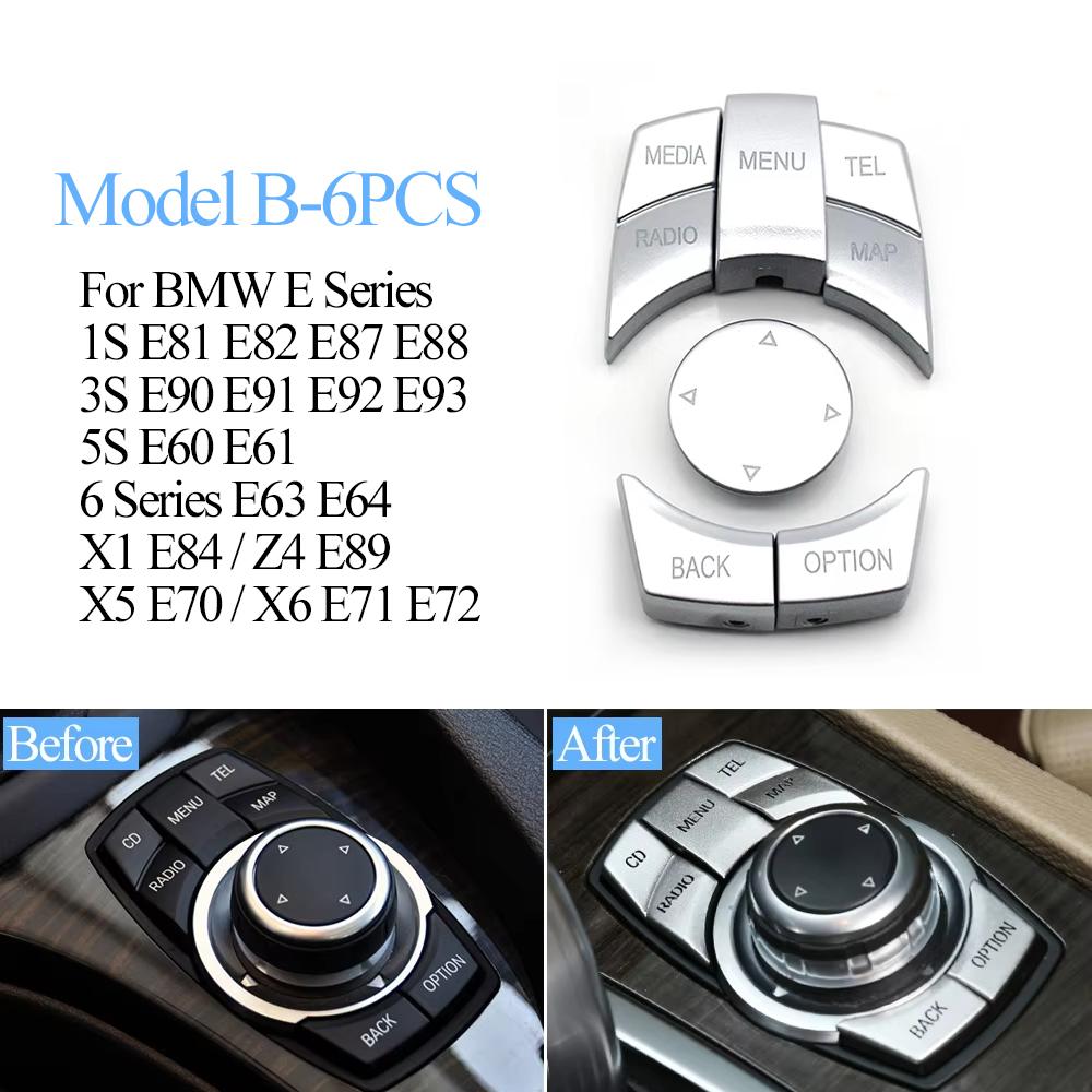 Silberne Auto-Mittelkonsolen-CIC IDrive Multimedia-Drehknopf-Knopfabdeckung für BMW E-Serie E60 E61 E81 E87 E90 E91 E92 E84 E70 E71 E72
