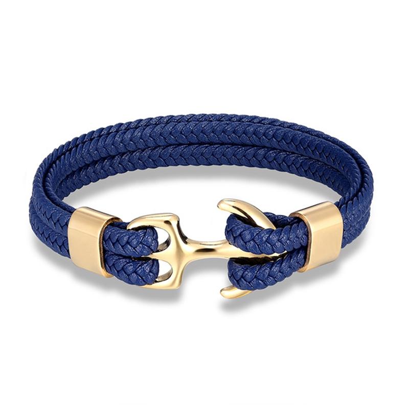 Navy Style Men Anchor Bracelet Woven Multilayer Leather Bracelets for Women Black Stainless Steel Sport Buckle