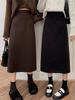 2025 Autumn/Winter Plus Size High-Waisted Slimming Bodycon Skirt with Slit for Women