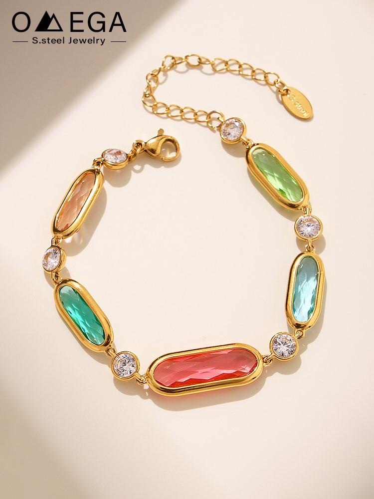 316L Stainless Steel Bracelet For Women 18k Gold Plated With Shiny Colorful Faceted Czech Crystal Glass Luxury Women's Bracelets