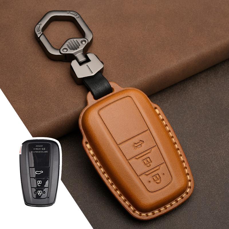 Leather Key Case Cover Shell For Toyota Camry Corolla FJ Land Cruiser RAV4 Prius Sienna Prado CHR Avalon GT86 Protector Keychain