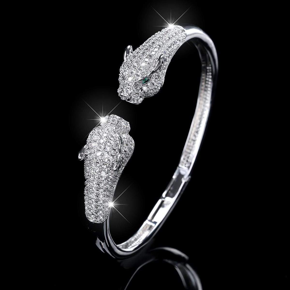 Fashionable Light Luxury High-end Zircon Leopard Versatile Niche Women s Leopard Head Bracelet Bracelet One Size(16-22CM)