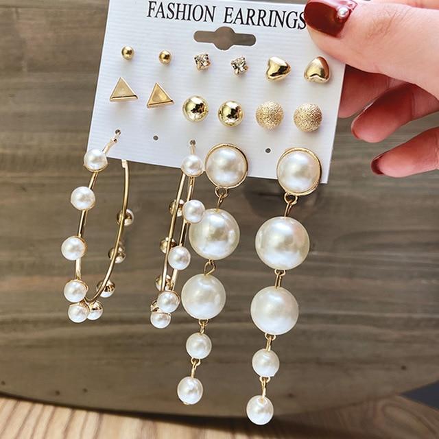 17KM Mode Perle Creolen Set Für Frauen Geometirc Gold Metall Kreis Creolen Brincos 2021 Trend Schmuck Geschenk