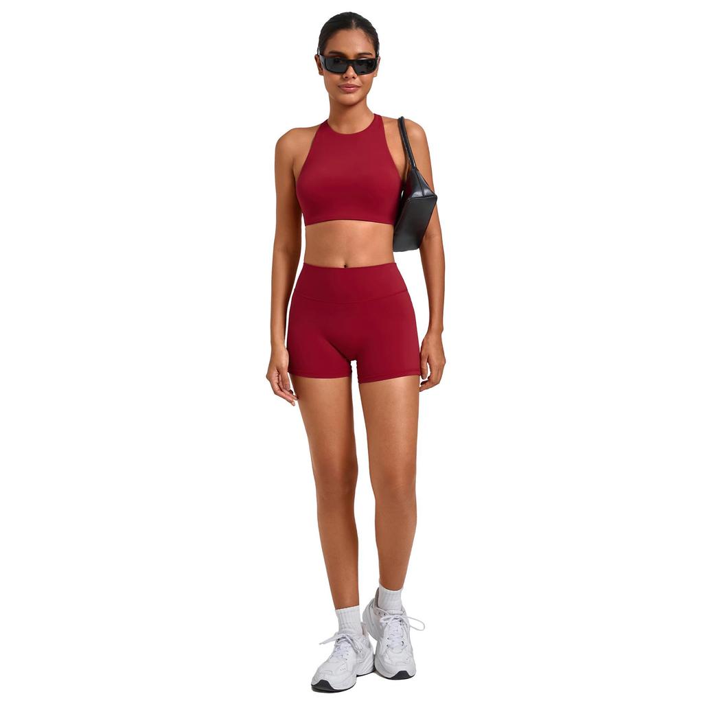 Women's Quick-Dry Cross-Back Yoga Set with Removable Pads and Sports Shorts