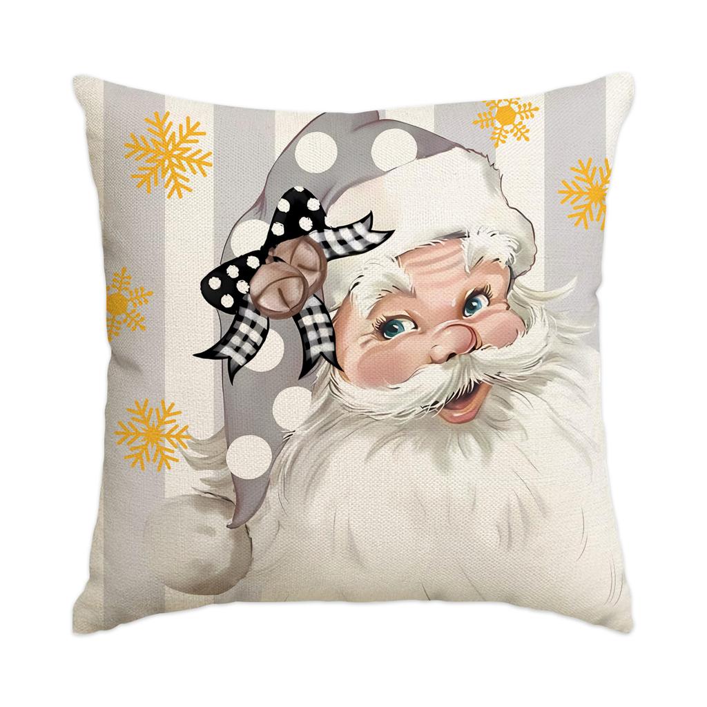 1 \ 4pcs gray Christmas snowman, Christmas reindeer print pillow cover, home sofa decoration cushion cover (without pillow core)