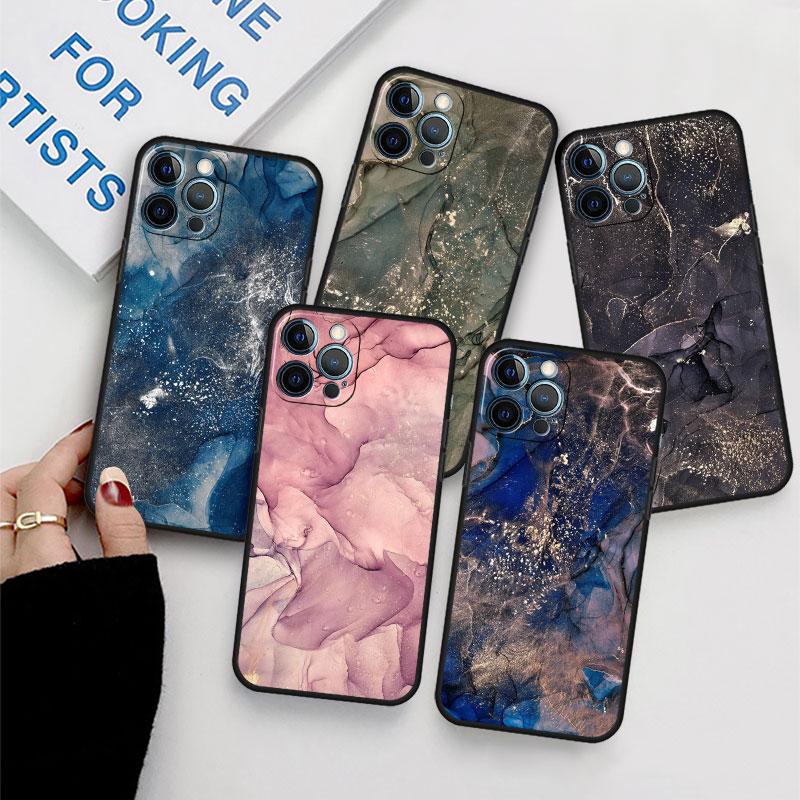 Case For Apple iPhone 11 13 12 14 Pro 7 Plus XR X XS Max 6 6S 13Pro SE 2022 Black Silicone Phone Funda Marble Pattern