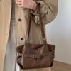 Yogodlns or Daily Commute Shopping Minimalist Vintage Glossy Tote Bag Belt Detail Large Capacity Zipper PU Water Resistant Shoulder Bag