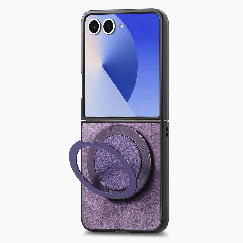 For Samsung Galaxy Z Flip7 5G Phone Case with Rotating Kickstand Stress Relief Retro Leather Back Cover