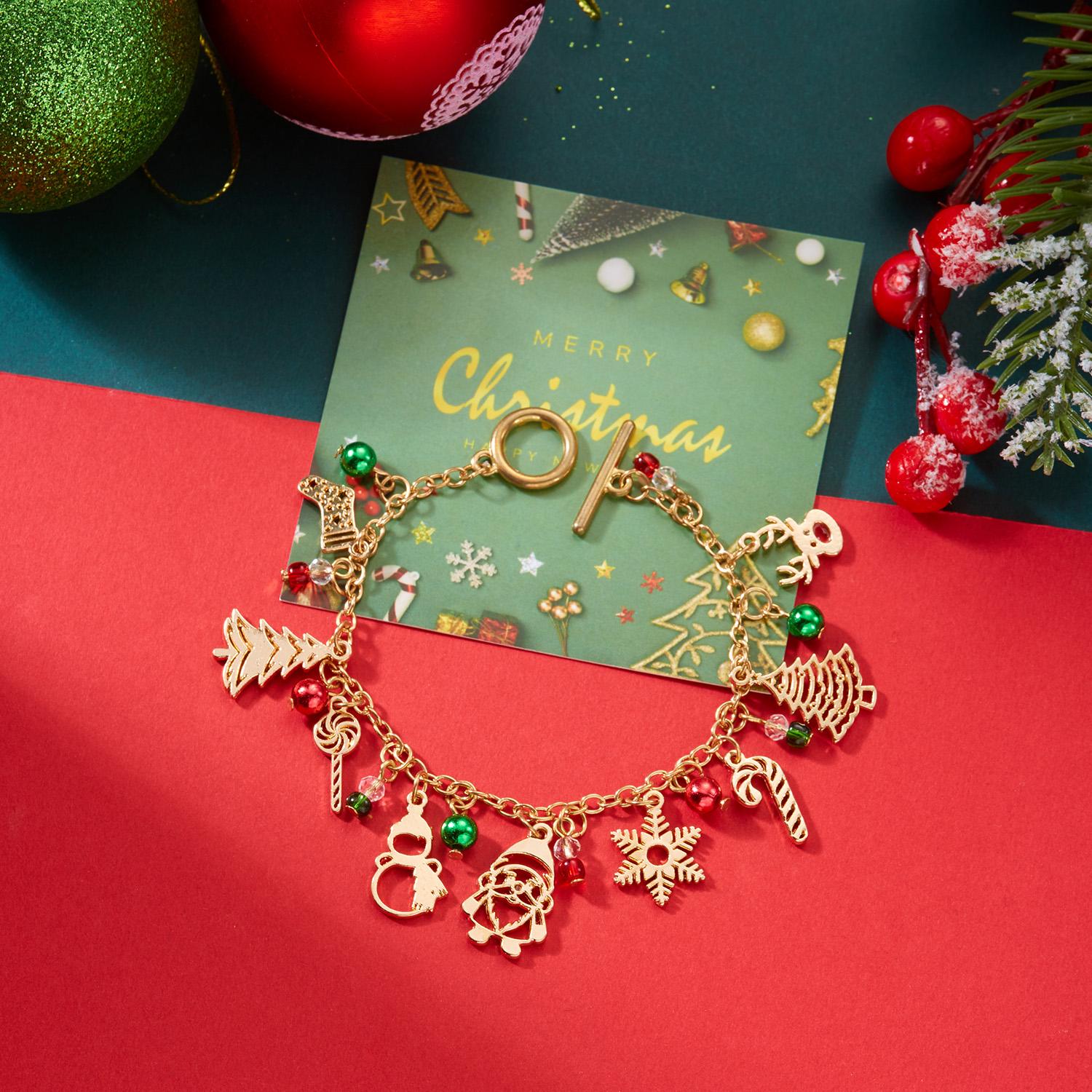 

Fashion Santa Claus Snowman Christmas Tree Pendant Bracelet For Women Snowflake Elk Crutch Adjustable Bracelets Party Jewelry