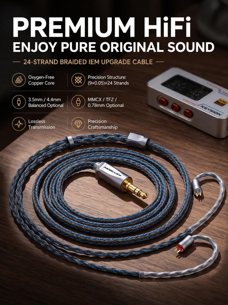 KEYSION 24 Core 5N OFC High Purity HIFI Earphone Upgrade Balance Cable 3.5/4.4mm Plug MMCX/0.78 2Pin/for TFZ IEM Headphone Cable