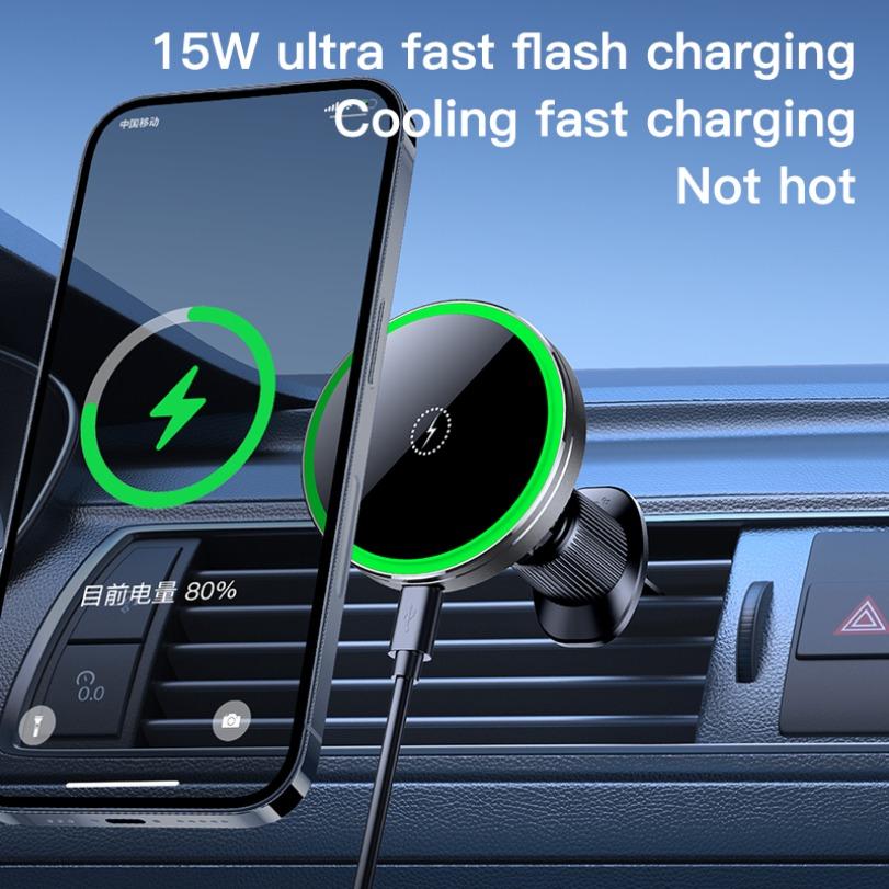 ice-Cooling Wireless Car Charger Magnetic Air Vent Phone Holder For Magsafe iPhone 16 15 14 13 12 Pro Max Fast Charging Stand