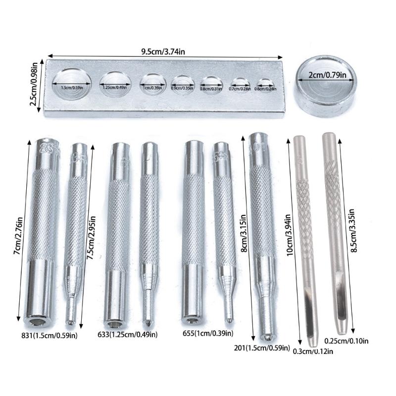 11 Pieces Leather Puch Tool Set Leather Craft Tool with Base Leather Punch Snap Kits Leather Craft Punch Hole Tool Kits