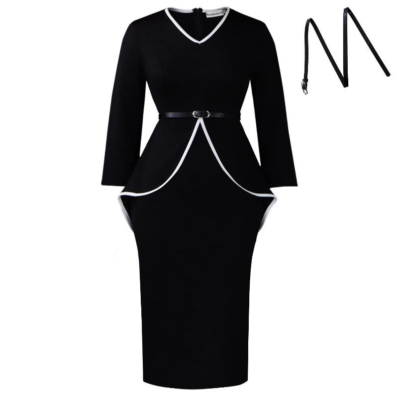 Women Elegant Solid Ruffle High Waist Bodycon Pencil Office Dress