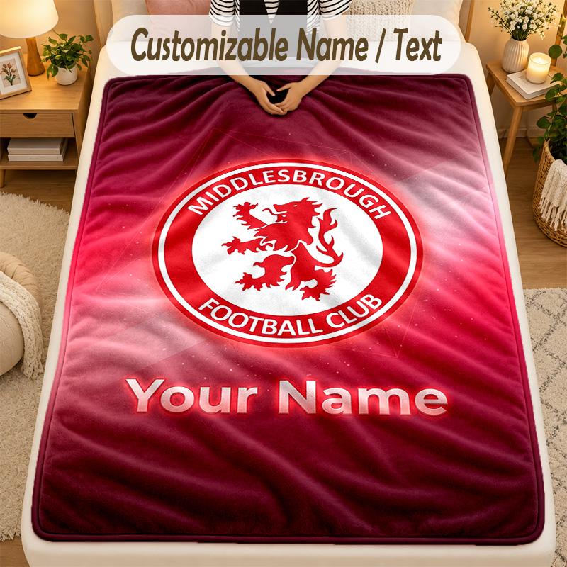 Flannel BlanketMiddlesbrough FC Custom Name Text Personalized Soft Warm Throw Blanket Home Decor Gift