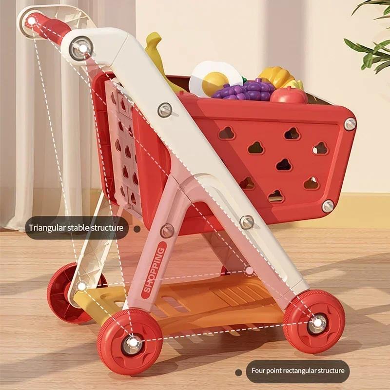 Children's Shopping Cart Toy Baby Trolley Children's Play House Fruit Cutting Music Kitchen Supermarket Infant Shopping Toy Set