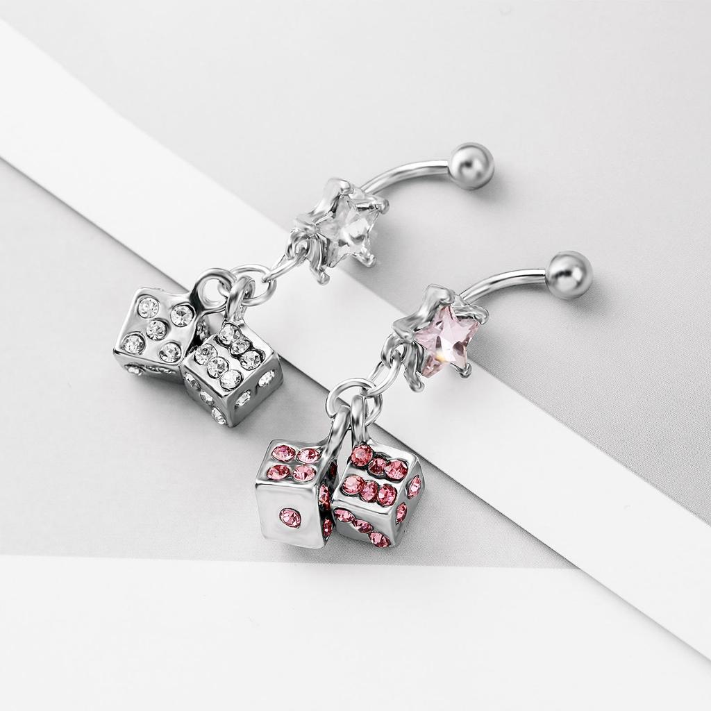 Stainless Steel Belly Button Ring with Diamond Star Pendant