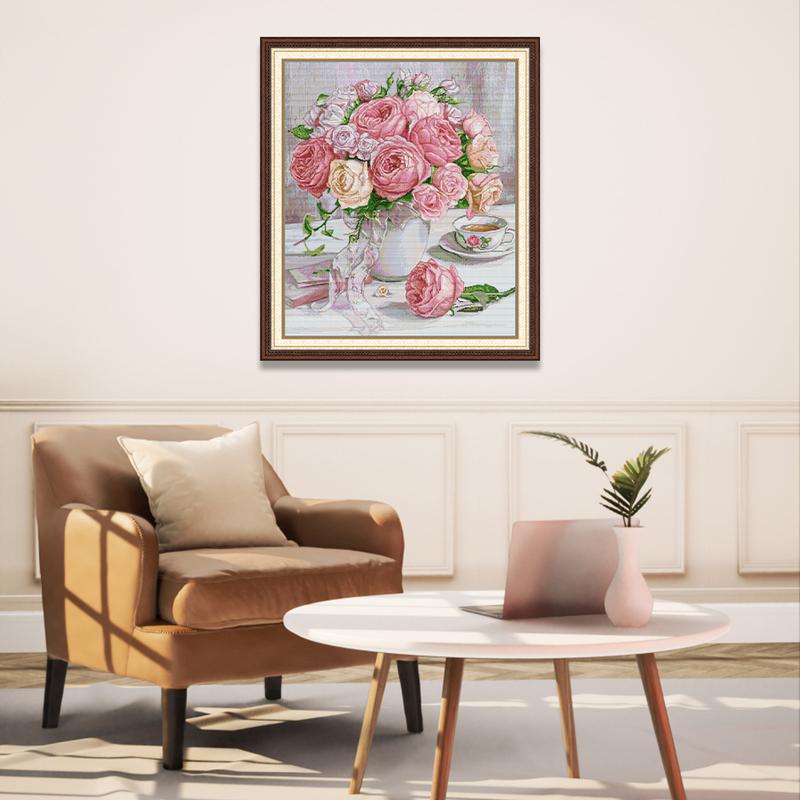 Joy Sunday Cross Stitch Kit Roses In Full Bloom HD Pattern Aida 16/14/11CT Counted Printed Canva DIY Embroidery Kit Decoration