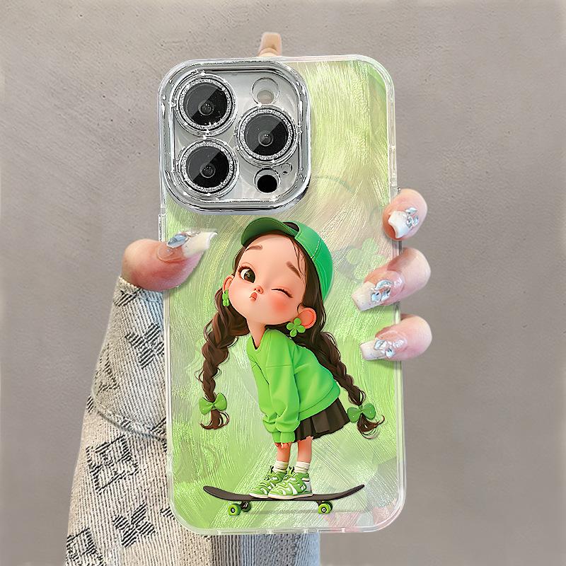 The Skateboard Girl Is Suitable for The Cute Cartoon Apple 16, Phone Case 15, Pro Max, Feather Screen 14, Super Cute 13, and High-end 11