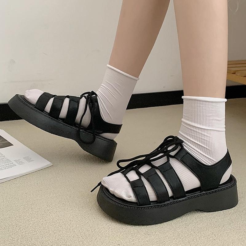 

Женские сандалии на платформе, со шнуровкой, с открытым носком, летние, для улицы, пляжа, римские сандалии, модные, универсальные, женские шлепанцы 35