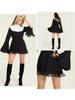 2025 Damen Nonnen Cosplay Spitzenkleid - Knielang, Langarm Party-Outfit