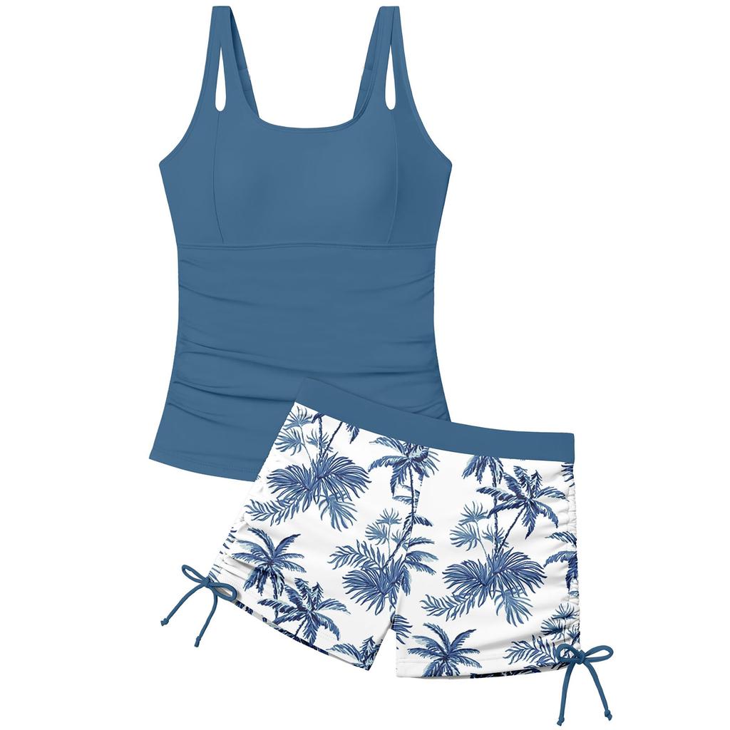 Children's Fashionable Casual Square-Neck Printed Swimsuit Set