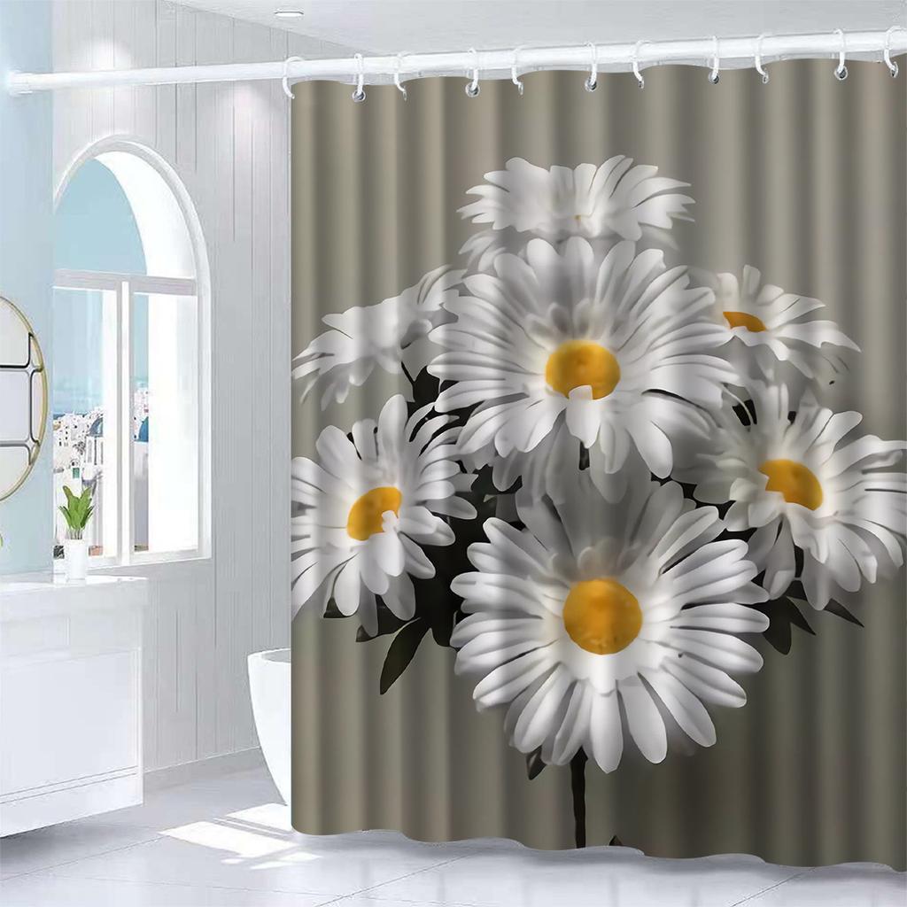 White Chrysanthemum Shower Curtain - High-End Elegant,Multifunctional, Durable Polyester for Bathroom Decor