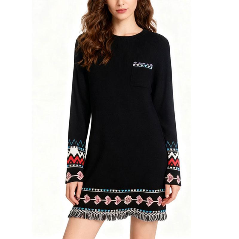 

Женское черное вязаное платье повседневное винтажный стиль платье свитер осенняя мода теплая одежда L чёрный