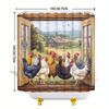 Rustic Farmhouse Shower Curtain Chicken Scene Wooden Coop Barn Hills Polyester Machine Washable Includes 12 Hooks