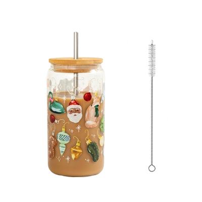 Farbwechselnde Weihnachtstassen,Weihnachts-Eiskaffee-Glasbecher mit Deckel und Strohhalm,Wichtelgeschenk, Trinkgläser