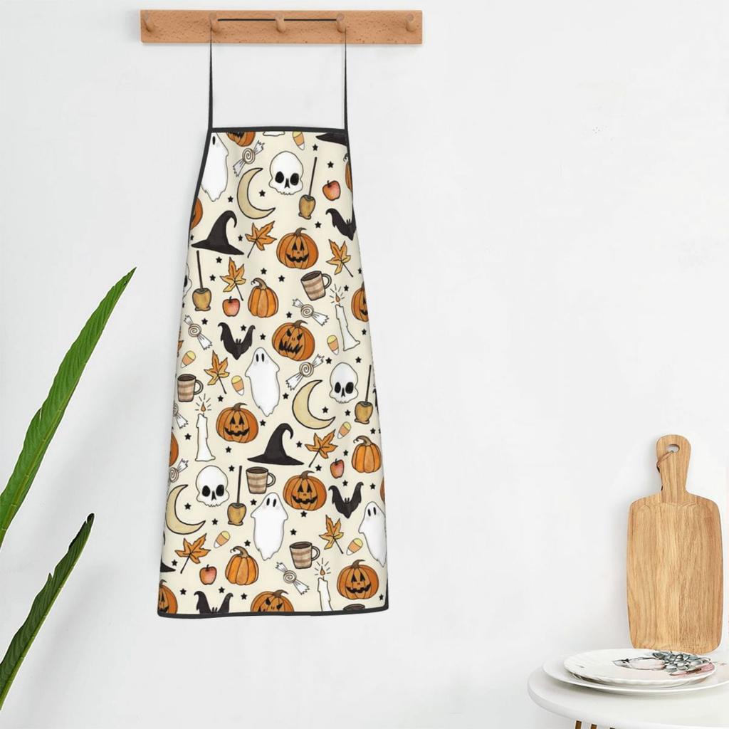 Halloween Pumpkin Witch Bat Castle Cat Apron Chef Cooking Baking Tablier Bib Kitchen Cleaning Pinafore for Women Men Painting