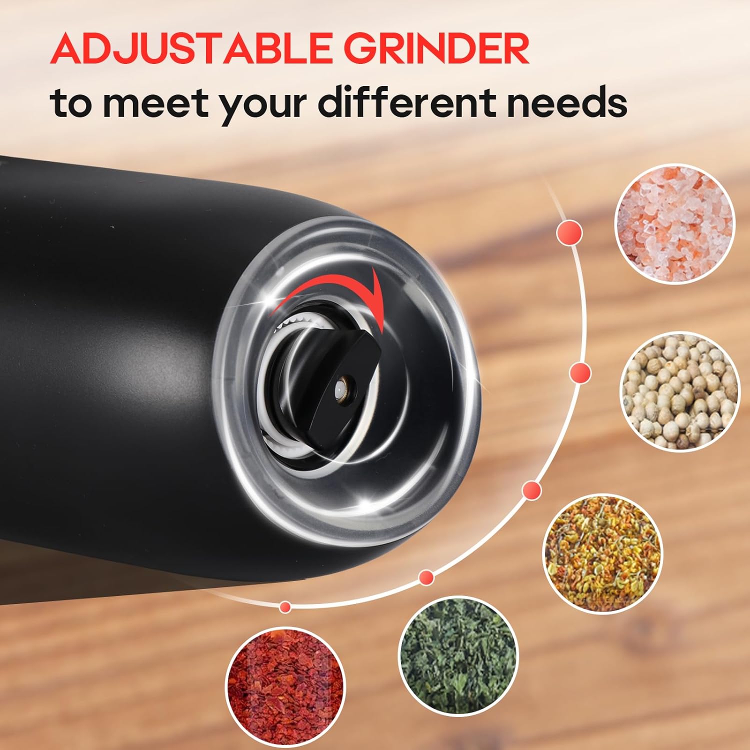 Electric Salt and Pepper Grinder Set, Kochnors Battery Powered Pepper Mill with 176ml Large Capacity, Automatic Gravity Salt and Pepper Shakers with