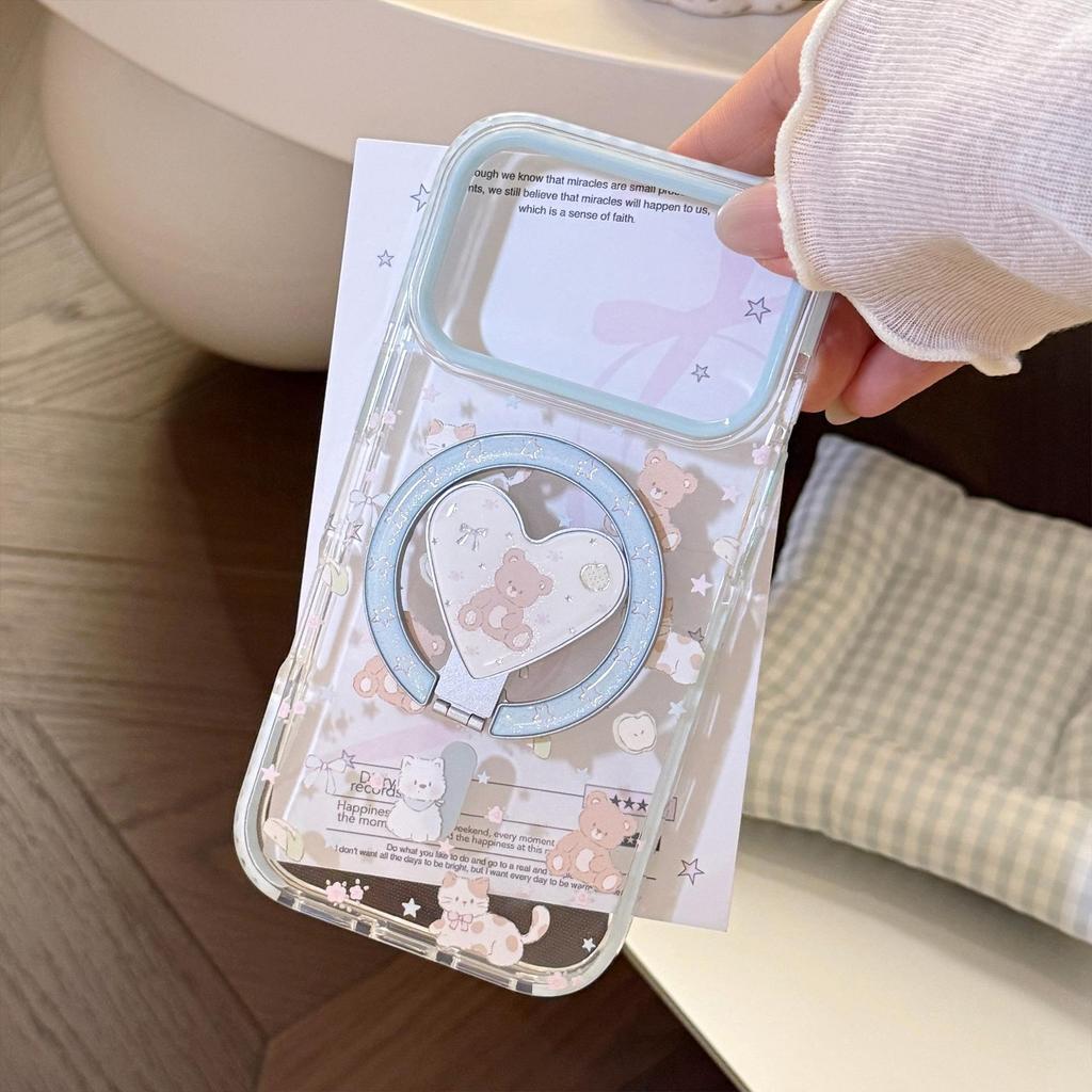 Cute Bear Magnetic Heart-Shaped Phone Case for iPhone 16, iPhone 17, and iPhone 17 Pro Max