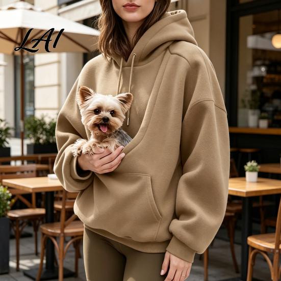 Pet Pouch Hoodie Women Sling Hoodie Oversized Hooded Sweatshirt with Kangaroo Animal Holder Top Pouch Dog Cat Fleece Pullover