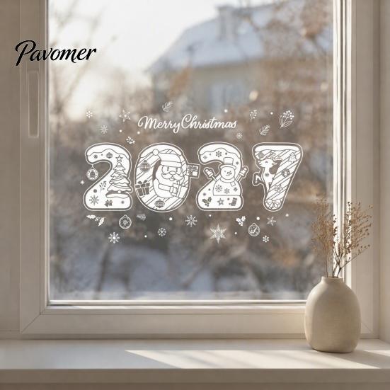 Nordic Style Winter Decor 4PCS 2027 Christmas New Year Static Window Clings, Snow Town Party Supplies Snowflake Stickers, Reusable Glass Decals