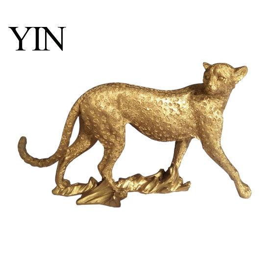Büro-Desktop-Dekoration Goldene Leopard-Figur Modell, Lebendige Statue, Hockende Lauffigur, Harz-Dekorationsornament für TV-Ständer Eingangsbereich