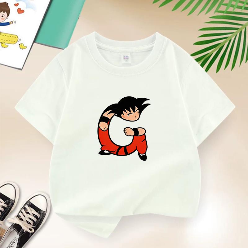 Dragon Ball Summer White Childrens Letter AW Printed Short Sleeve TShirt for Boys and Girls Cute Casual Tee Suitable As AGift