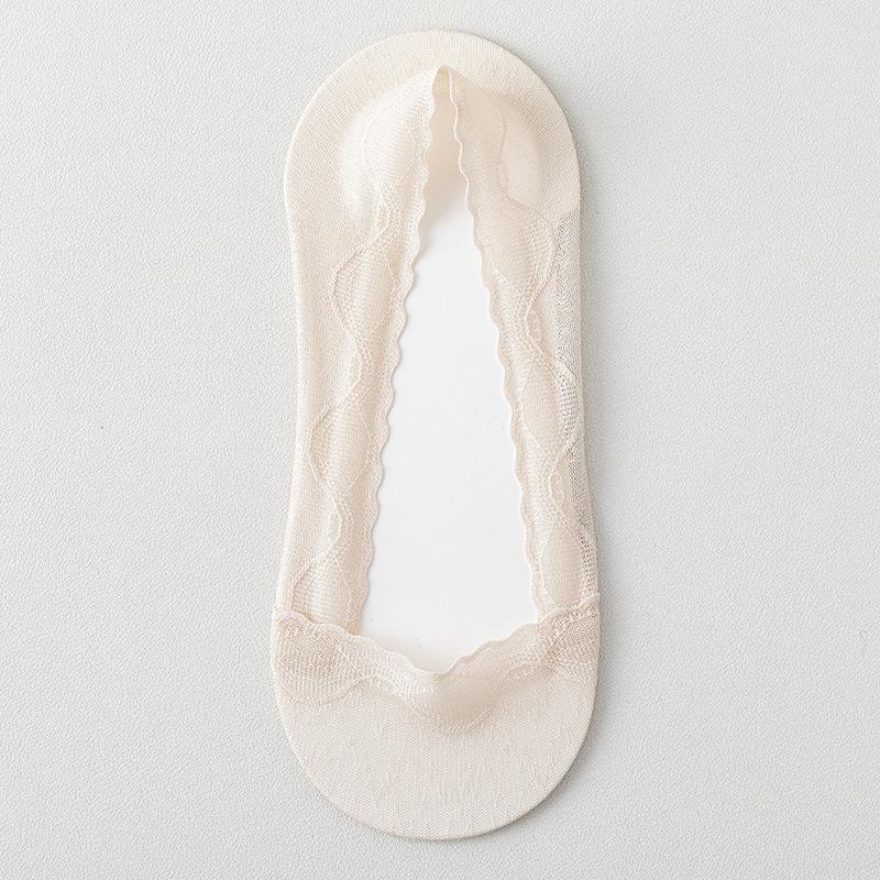 5 Pairs of Women's Summer Thin Wicking Cotton Bottom Invisible Shallow Mouth Non Slip Lace Boat Socks