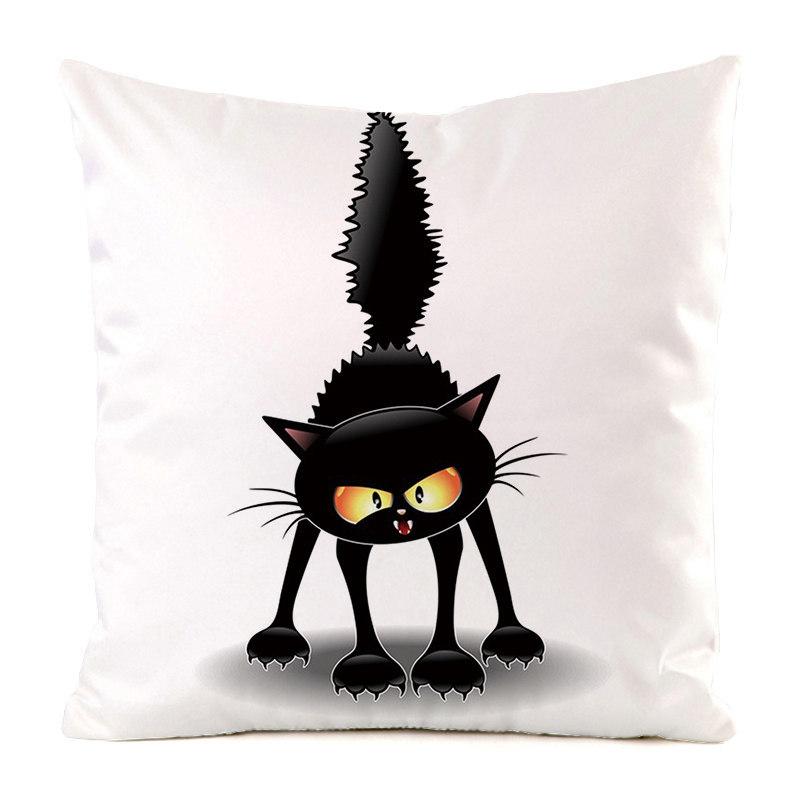 Creative Cartoon Black Cat Digital Printing Short Plush Pillow Covers For Car Sofa Office Cushion Cover Home Goods 60X60Cm