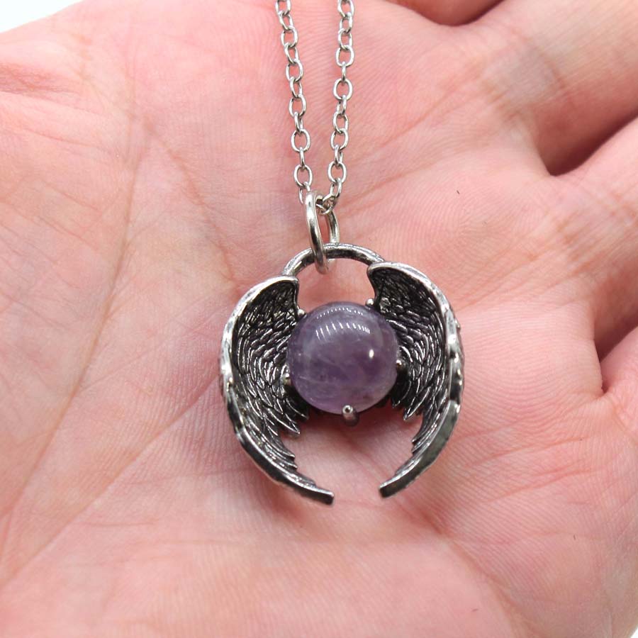 Angel Fly Wings Stone Pendant Necklace for Women, Natural Amethyst Lapis Lazuli Cabochons Stone Pendants, Necklaces, Jewelry Chain