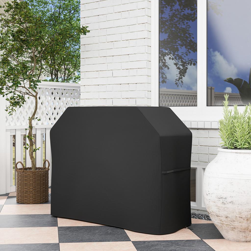 Grill Cover, BBQ Cover, Weatherproof Gas Grill Cover with Velcro Fasteners, Oxford, Black, 147 x 61 x 120 cm
