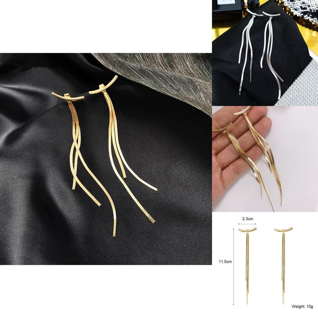 Long Alloy Earrings With Chain Tassel Design For Modern Unisex Fashion And Party Accessory