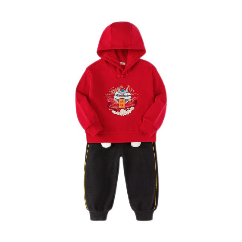 Balabala Kids' New Chinese Style Fleece-Lined Two-Piece Set